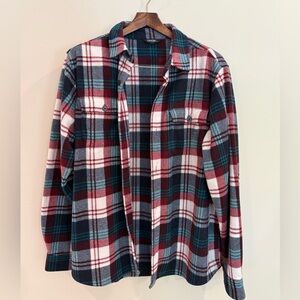 George Men's Plaid Button-Front Shirt Jacket - Burgundy, Teal & White